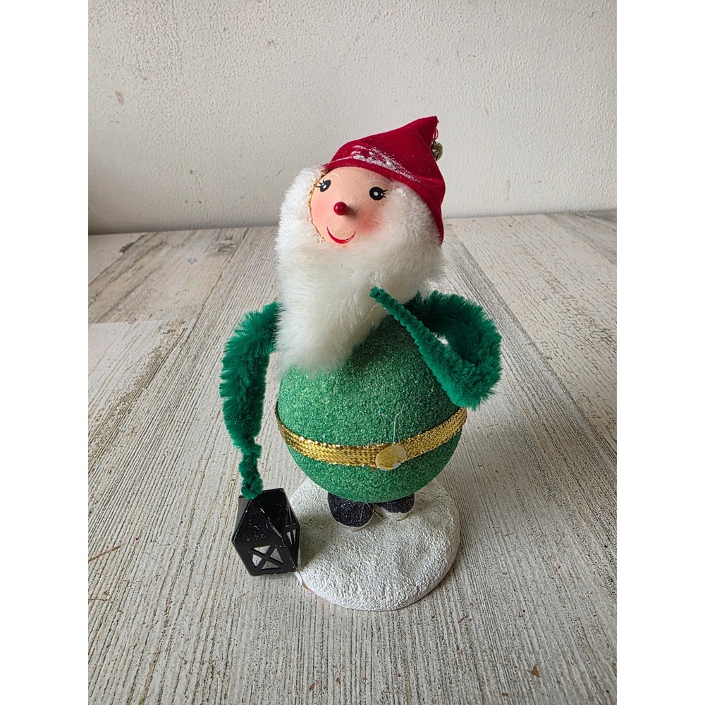 Vintage shiny brite putz style elf pixie figurine lantern pipe cleaner chenille